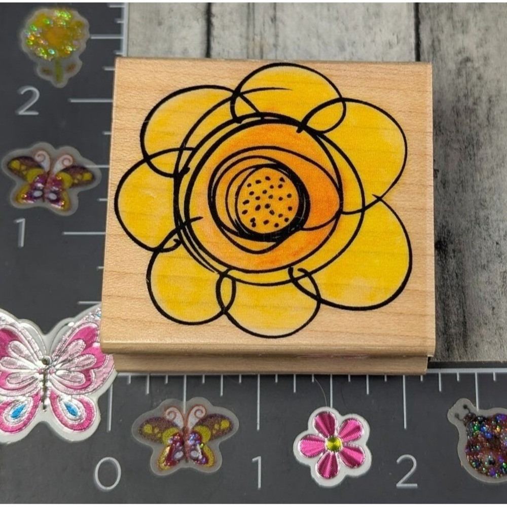 Hero Arts Swirl Bloom Flower E3345 Rubber Stamp Wood #L78